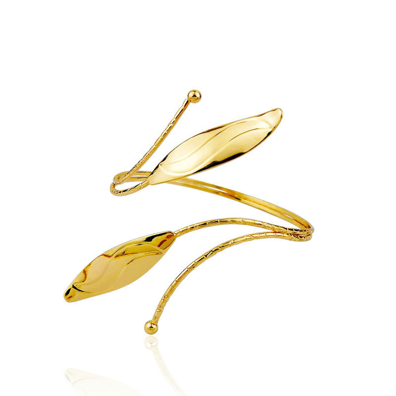 Brassard en perles soudées dorées double feuille