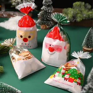 Bolsas de embalaje de Navidad para hornear, bolsa de celofán transparente con bridas giratorias, venta al por mayor de fábrica mágica