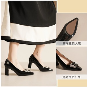 7188B-211 รองเท้าส้นสูงหัวแหลม หนังแก้ว ประดับด้วยเพชรเทียม รองเท้าสำหรับใส่ทำงานผู้หญิง ส้นสูง ใส่สบาย แบบสวม - Product Image 5