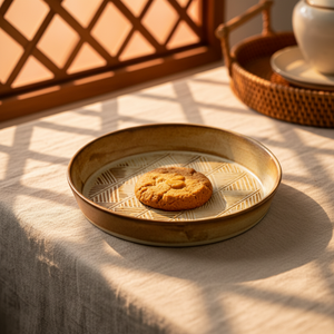 Piatto in Ceramica Rustica Artigianale con Motivo Geometrico in Rilievo, Piatto da Portata in Gres Opaco per Dessert <span class=keywords><strong>e</strong></span> <span class=keywords><strong>Antipasti</strong></span> - Product Image 4