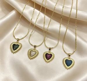 Collier pendentif cœur micro-pavé CZ coloré plaqué or 18 carats, charme cœur soleil vintage, bijoux de mode pour femmes - Product Image 3