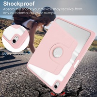 Étui arrière transparent en acrylique rotatif à trois volets en cuir PU pour iPad 10e génération 10,9 2022 avec bord en TPU souple et support pour stylet