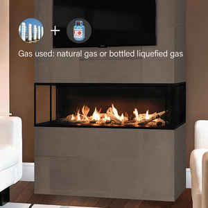 Cheminée à gaz en acier PANSEE, design moderne à trois côtés en verre, siphon, télécommande, flamme réelle, décorative, intérieure, hôtel, villa - Product Image 2