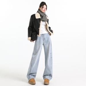 Pantalones vaqueros <span class=keywords><strong>de</strong></span> terciopelo azul claro para <span class=keywords><strong>mujer</strong></span>, nuevos pantalones <span class=keywords><strong>de</strong></span> pierna ancha gruesos con forma <span class=keywords><strong>de</strong></span> pera adelgazantes, estilo vaquero informal - Product Image 2