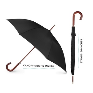 36"*8k Eco Auto Open <b>Umbrella</b> Classic Wooden J Stick Handle with Easy Grip Windproof Rainproof and Durable Canopy Design - Product Image 5