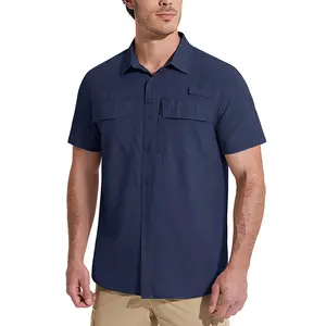 Custom Mens Fishing Shirts Short Sleeve UPF 50+ Sun Protection Button Down Shirt Quick Dry Cooling Shirt For Hiking Safari