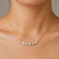 Collier pendentif cinq pierres en moissanite, argent 925 plaqué or, serti griffe, rond, princesse, poire, cadeau