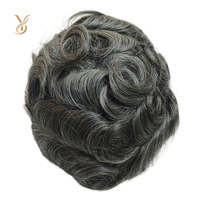 Venta al por mayor 0,06-0,08mm reemplazo de cabello encaje y PU Base Bio Men Systems hombres tupé línea de cabello natural pelucas de cabello Remy 560 #
