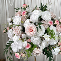 IFG Boule de fleurs artificielle en soie de haute qualité, style moderne pour mariage, blanc pur, rose nude mélangé, avec une touche de verdure, centre de table 65cm