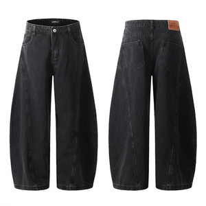 Jeans Baggy <span class=keywords><strong>da</strong></span> <span class=keywords><strong>Uomo</strong></span> Streetwear Vintage di Massima Qualità, Gamba Larga Vestibilità Ampia, <span class=keywords><strong>Pantaloni</strong></span> in Denim Neri Stile Hip Hop con Taglio Ricurvo - Product Image 1