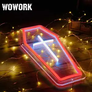 2024 WOWORK kostenloses Design Drop Shipping USB Indoor benutzer definierte LED personal isierte Sarg Neon Seil Zeichen Lichter für Halloween Dekoration