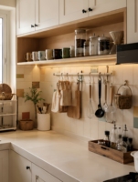 Armoires de cuisine modernes en teck massif sur mesure avec portes à panneaux, écologiques et faciles à nettoyer