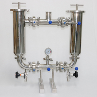 DN50 Tri Clamp Sanitaire En Acier Inoxydable SS304 Tuyau Ligne Duplex Filtre À Jus Avec Manomètre Et Vanne D'échantillonnage