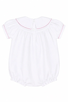Robe classique à manches courtes en coton tissé blanc et rose avec broderie, tenue de Pâques pour sœurs, combinaison à volants pour bébé assortie