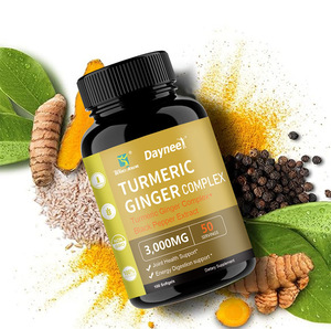 Complément de Curcuma et <span class=keywords><strong>Gingembre</strong></span> en Comprimés Gélifiés 100 Capsules Molles Halal Extrait de Poivre Noir Curcuminoïdes Sans OGM Favorise la Santé Articulaire - Product Image 1