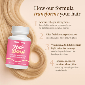 Capsules OEM pour la croissance des <span class=keywords><strong>cheveux</strong></span> avec collagène marin et acide hyaluronique, ingrédients naturels de qualité supérieure, nourrissent les <span class=keywords><strong>cheveux</strong></span> - Product Image 5