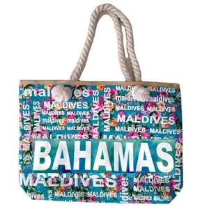 Sacolas de praia com logotipo personalizado para mulheres em lona tropical Bahamas lembrança