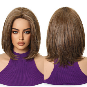 12 Inch Chất Lượng Cao Sợi Tổng Hợp Ngắn Bob Tóc Giả Mũ Đàn Hồi 180 Độ Sợi Nâu Nổi Bật Tóc Giả Hình Ảnh Thực - Product Image 1