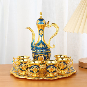 Service à <span class=keywords><strong>vin</strong></span> vintage russe en métal émaillé avec plateau pour cadeau de mariage et service de liqueurs à domicile - Product Image 2
