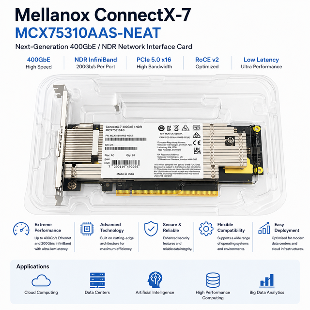 Mellanox Connect X-7 MCX75310AAS-NEAT 400GbE NDR 400Gb/s InfiniBand Single-Port OSFP PCIe 5.0 X16 Network Adapter