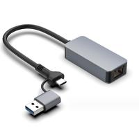 USB C a Ethernet, Hub USB 3,0 de 3 puertos de aluminio con RJ45 10/100/1000 Gigabit Ethernet Adaptador Convertidor LAN con cable, Red USB