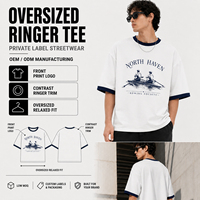 Camiseta de Diseño en Algodón Grueso, Color Beige, Dos Tonos, Estilo Oversize con Ribete en Contraste