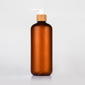 Emballage cosmétique pour lotion, shampoing, soin de la peau, flacon en plastique PET ambré givré avec couvercle en bambou, 60 ml, 120 ml, 250 ml, 500 ml - Product Image 4