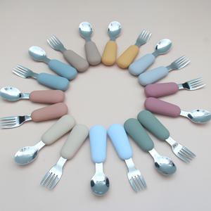Hiçbir adedi promosyon gıda sınıfı bebek besleme silikon ve Metal kaşık çatal setleri çocuklar için - Product Image 1
