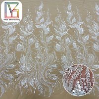 Tissu en dentelle à sequins de haute qualité, tissu en dentelle florale 3D, tissu en dentelle perlée, tissu en tulle pour robes de soirée de luxe