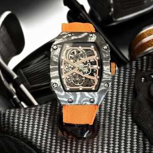 Montre à quartz squelette élégante de luxe personnalisable de haute qualité, montre-bracelet sport en caoutchouc brillant, boîtier en fibre de carbone de luxe et tendance - Product Image 1