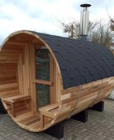 Sauna de barril tradicional, cicuta de madera maciza, madera de cedro, sala de Sauna de vapor húmedo, Sauna de barril ardiente de madera para exteriores
