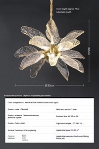 Modern <b>Light</b> Luxury Gold Glass Flower Leaf Chandelier with Adjustable Chain Length for Living Room Bedroom <b>Dining</b> Room - Product Image 4