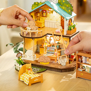 Robotime Rolife US Warehouse DIY Miniature House Kit fait main DG169 <span class=keywords><strong>Puppy</strong></span>'s Cozy Villa Model Kit 3D Puzzles en bois - Product Image 1