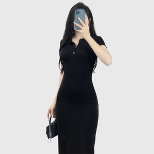 Vestido ajustado informal para mujer para Primavera Verano cuello Polo manga corta 100% algodón Midi cristales naturales bajo MOQ alta calidad - Product Image 5