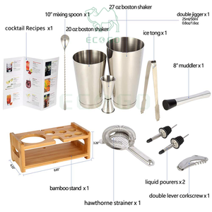 <span class=keywords><strong>Kit</strong></span> de barman 20oz 27oz Jigger Outils de bar à vin Shaker à <span class=keywords><strong>cocktail</strong></span> avec support en bambou - Product Image 2