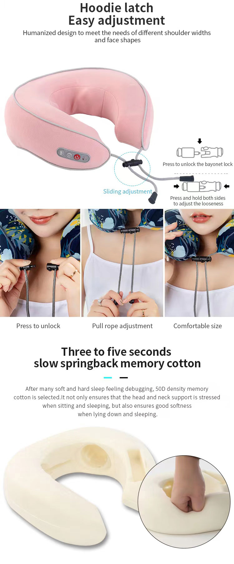 Elecric Travel Deep Tissue Heating Kneading Vibration C Type Massage Pillow U Shaped Shoulder And Neck Massager