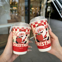 Vasos Desechables para Fiesta de Navidad con Diseño de Santa Claus, Muñeco de Nieve, Oso y Árbol, para Bebidas Calientes de 12oz y 16oz, Regalo Festivo