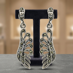 925artpalace Magnifiques boucles d'oreilles en argent sterling 925 avec pierres précieuses couleur bronze et marcassite - Product Image 2