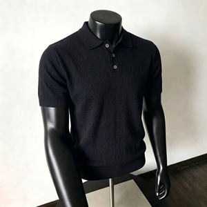<span class=keywords><strong>Polo</strong></span> pour homme en jacquard ajouré décontracté d'été : T-<span class=keywords><strong>shirt</strong></span> de luxe léger à col boutonné - Product Image 5