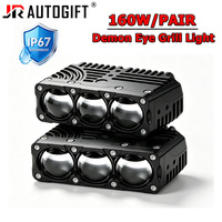 Phare de voiture/moto 160W/paire haute puissance avec œil de démon, projecteur 3 LED 6000K, faisceau haut/bas 12V 24V