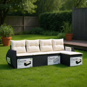 Juvenile Dog Garden <b>Sofa</b> Set Black PE <b>Rattan</b> Powder Coated Steel Outdoor Furniture 4 Seater Elegant Design - Product Image 2