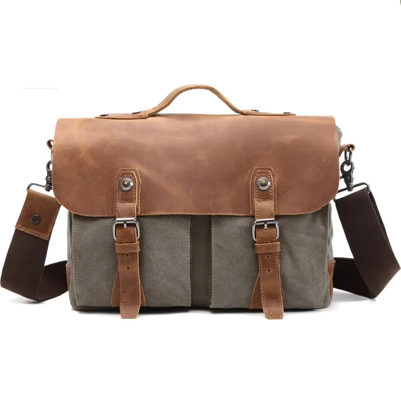 Blank cotton genuine leather bolsa mensageiro male tote bag recycled canvas casual messenger bags for men