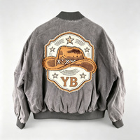 Blouson Bomber Varsity en Denim Hiver Personnalisé, Épais, Délavé à l'Acide, Broderie Patch, Style Y2K Vintage Cowboy Streetwear