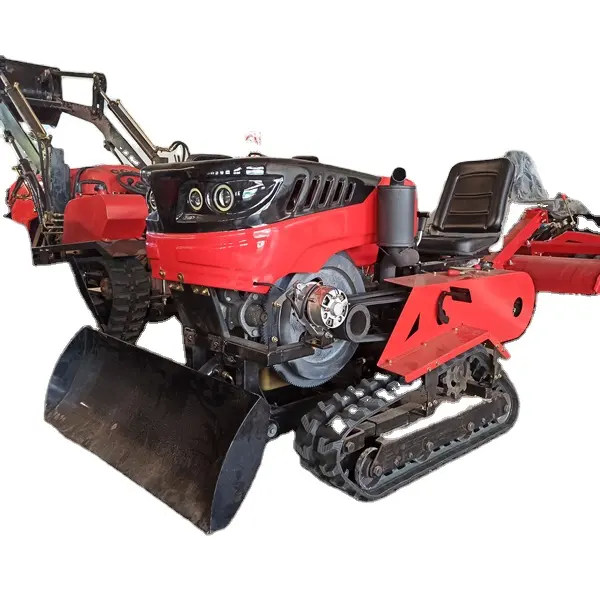 Tractor de orugas de goma para granja, con trencher y cultivador rotativo