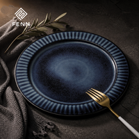 Service de table en céramique FENN personnalisé avec glaçure réactive mouchetée, assiettes en grès, vaisselle rustique artisanale pour la maison et les restaurants