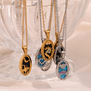 Estilo Europeo Americano elegante 18K oro geométrico ovalado <span class=keywords><strong>Tarot</strong></span> collar de mujer creativo colgante de acero inoxidable diseño de nicho - Product Image 4