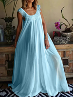 Robe longue élégante pour femme, collection été 2026, couleur unie, sensation haut de gamme, taille naturelle, tissée respirante