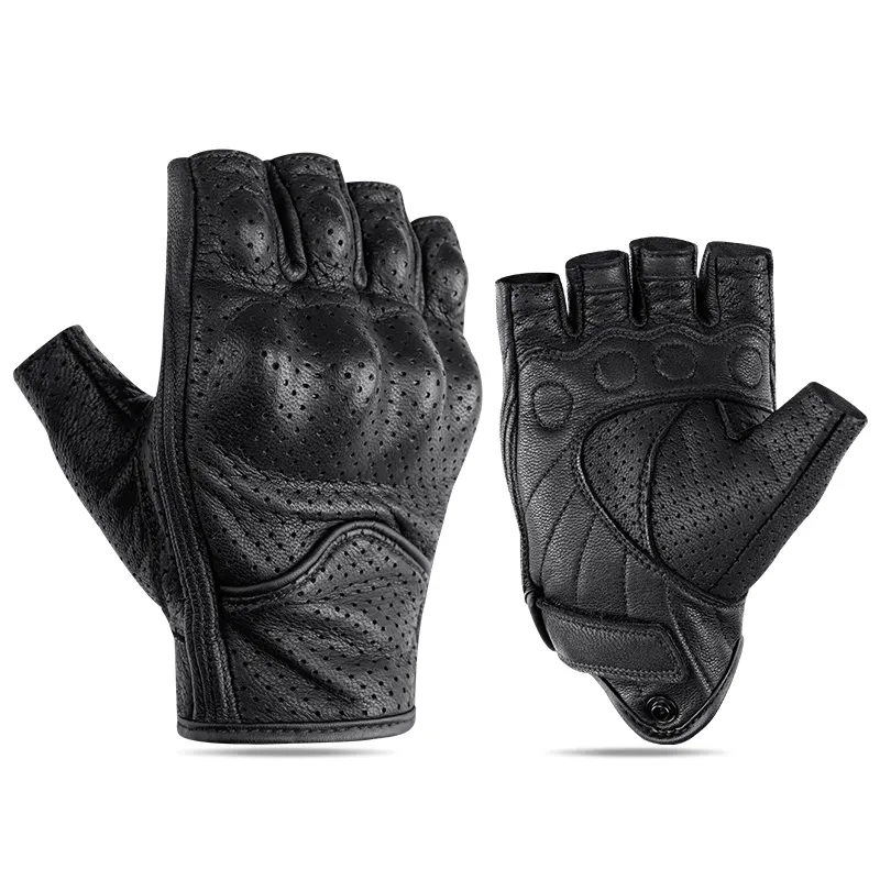 Custom summer windproof anti vibration riding waterproof racing motorbike man vintage black leather fingerless motorcycle gloves