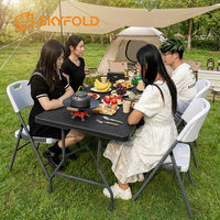 Tables pliantes rectangulaires en plastique HDPE de 80 cm, couleur noire, pliables au centre, pour fêtes, vente en gros