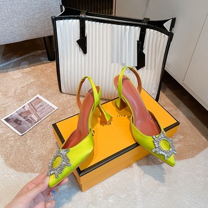 Chaussures à talon de bonne qualité, luxe, 2025, strass, slingback, talons bas, sexy, chaussures de créateur pour femmes - Product Image 4